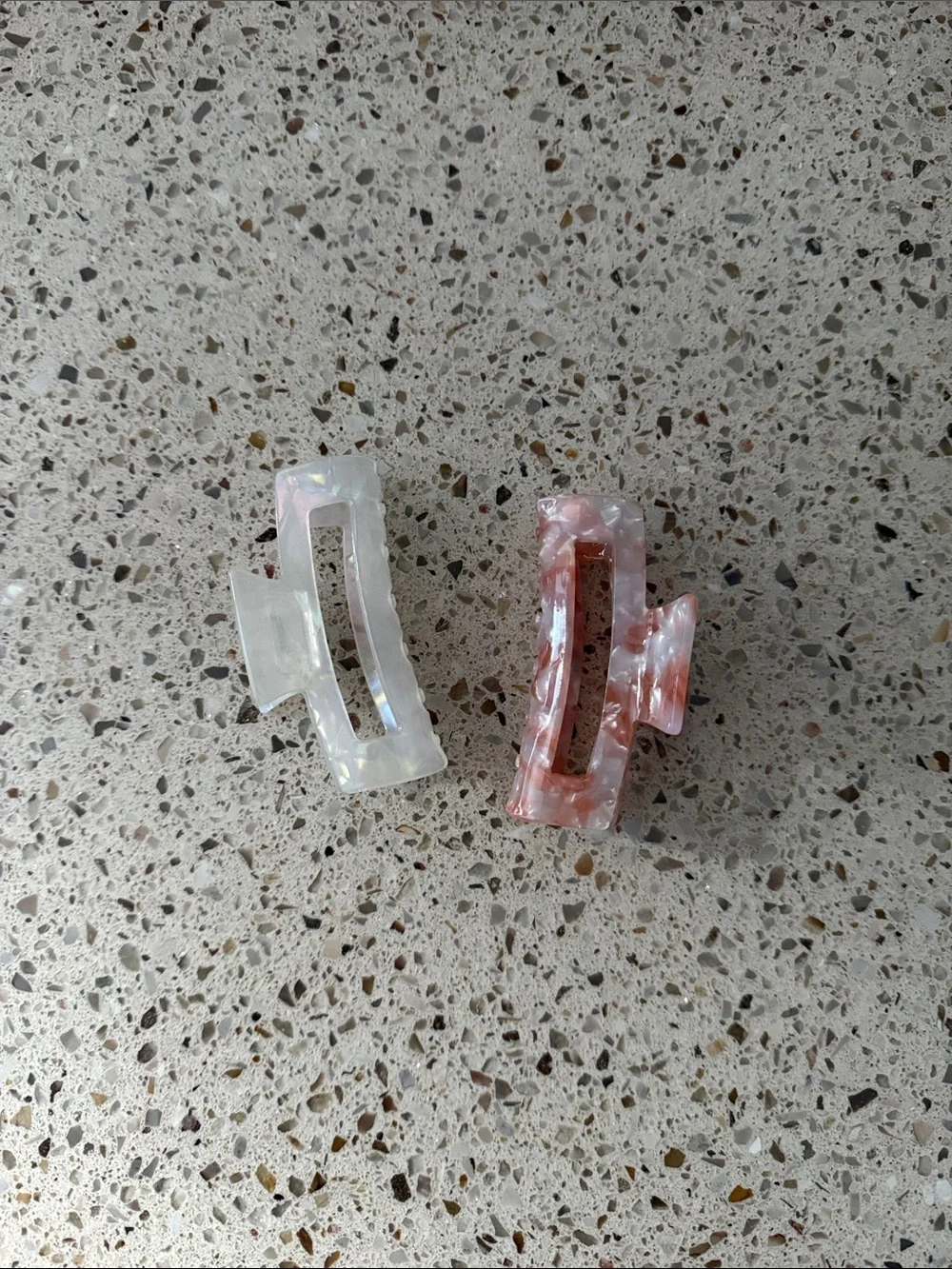 Pearlescent White and Pink Marble Hair Clips - Set of 2
